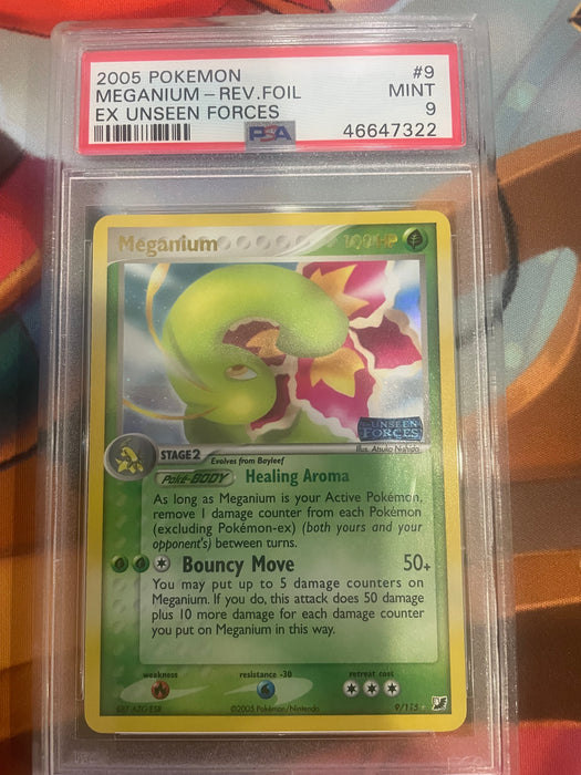 Pokemon: PSA 9 Meganium Rev Foil Unseen Forces